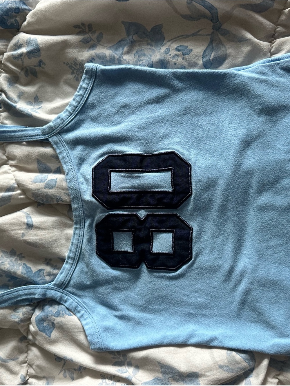 Edikted Light Blue Tank Top with Navy Number Applique